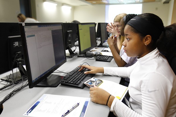 Young woman working in computer lab