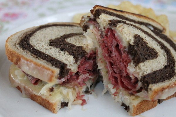 Reuben sandwich on marble rye