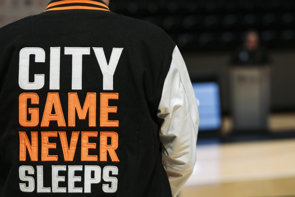 jacket bearing motto &quot;City game never sleeps&quot;