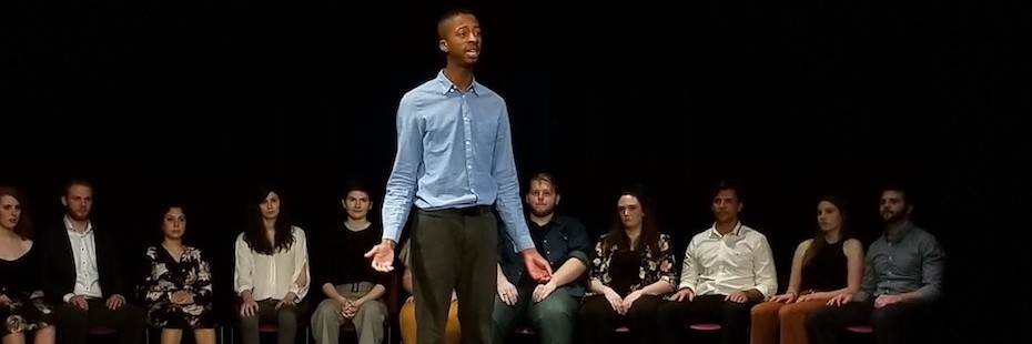 Durae Mcfarlane performs a monologue in the Hatch Studio Theatre