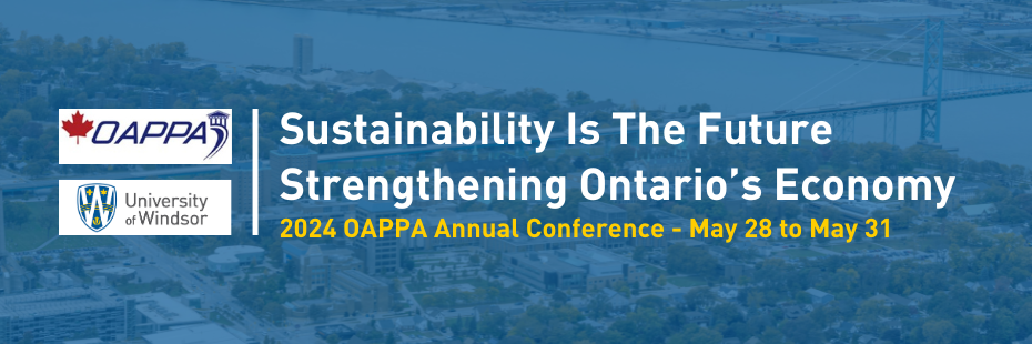 An aerial view of the UWindsor campus with text saying 2024 OAPPA Annual Conference