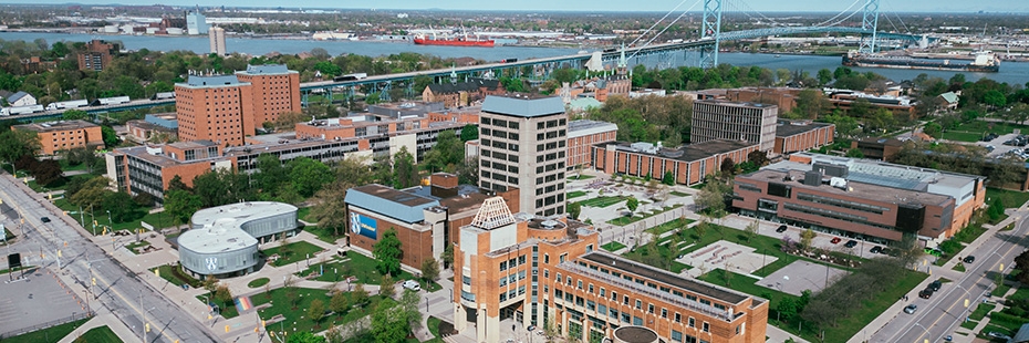 Aerial view of the main university campus