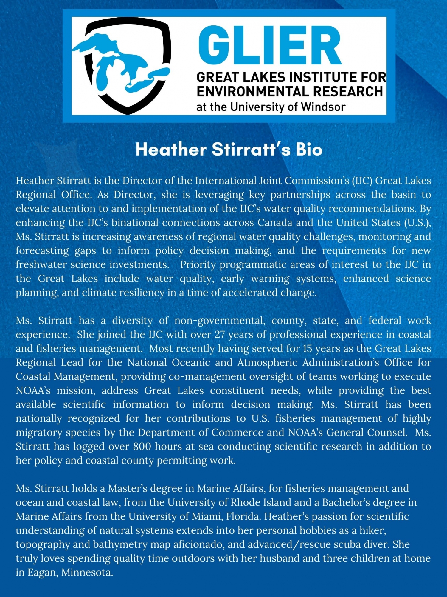 Poster with Biography of Heather Stirratt