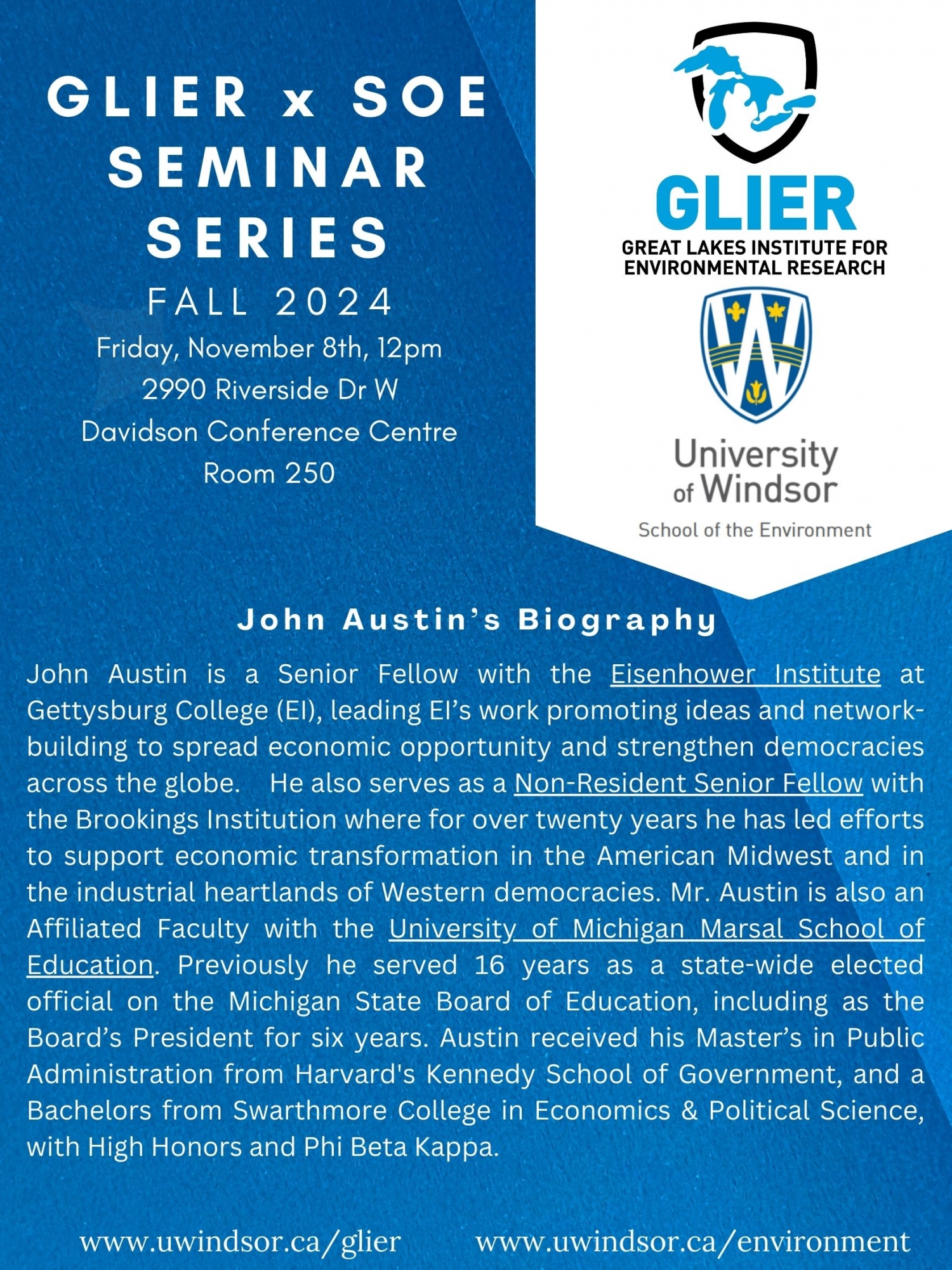 Biography for John Austin, GLIER seminar speaker Nov 8