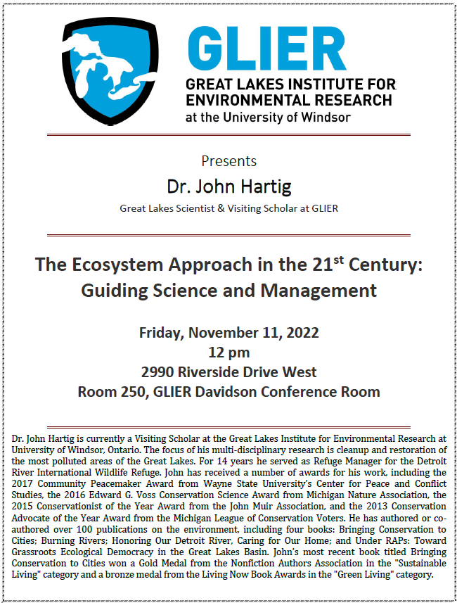 Poster for seminar-John Hartig with GLIER logo