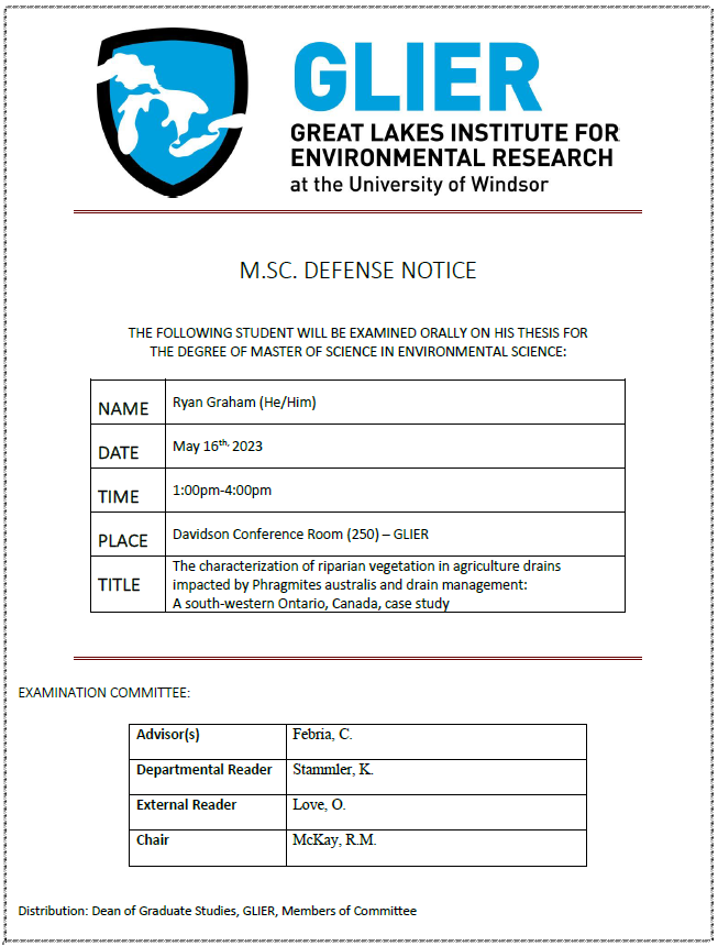 poster for M.Sc. defense for Ryan Graham GLIER