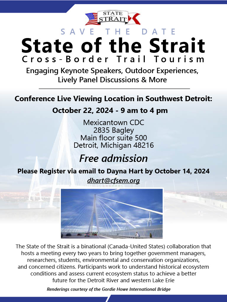 Registration flyer for State of the Strait 2024 Detroit Mexican Town Viewing event