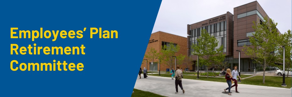 Employees’ Plan Retirement Committee banner with students walking on campus