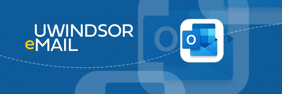 UWindsor Email graphic illustration showing Outlook logo against a blue pinstriped background