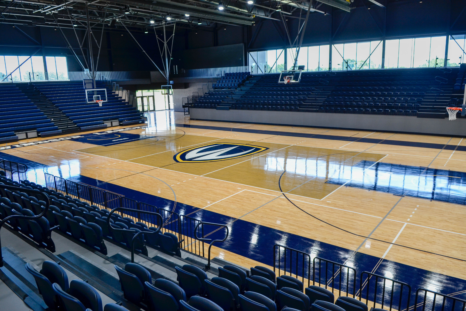 Basketball court with bleachers