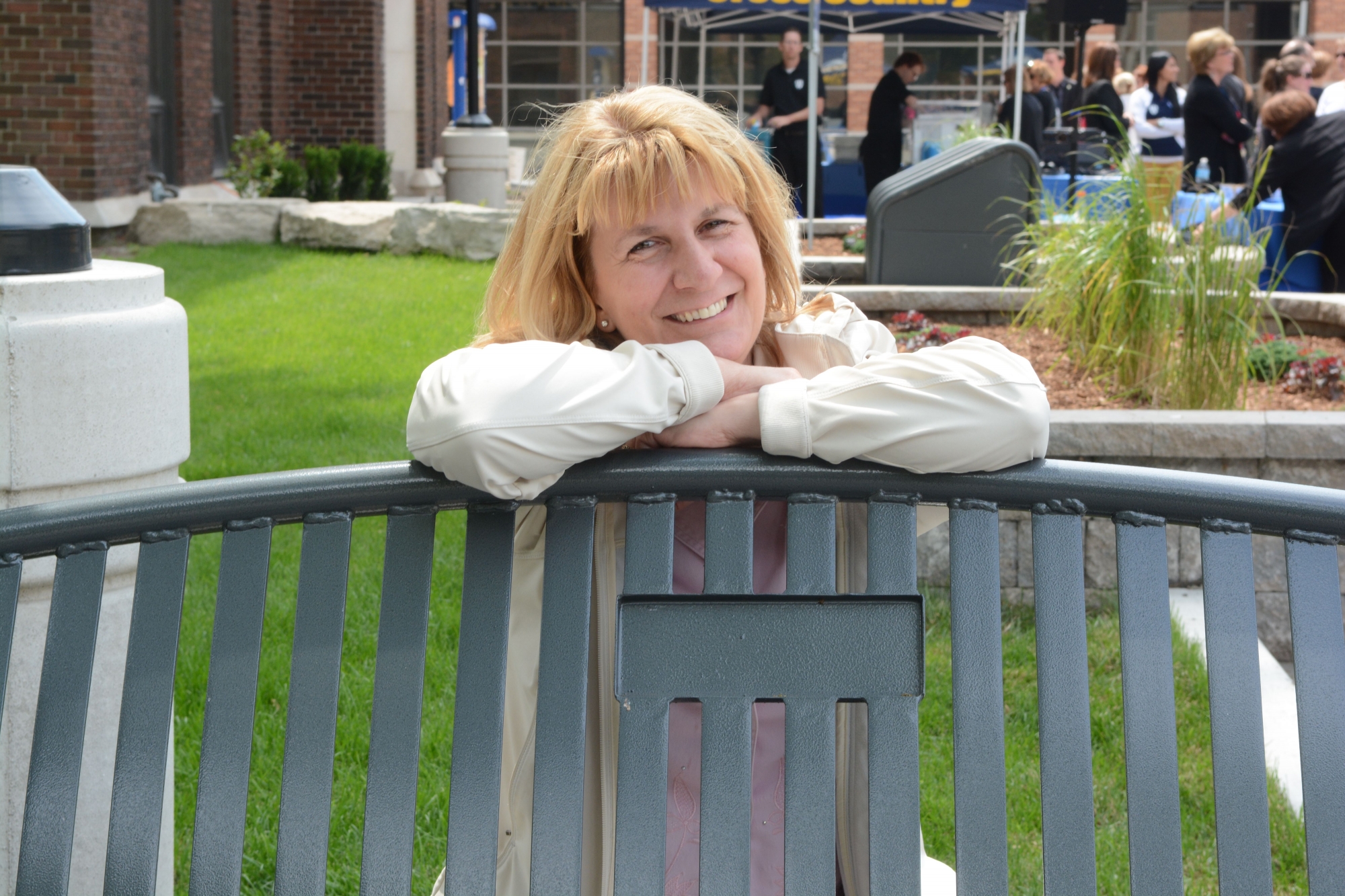 Lorie Stolarchuk sitting on a bench at the University of Windsor-OOL