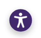 A purple circle with a white figure, which is the website accessibility widget symbol.