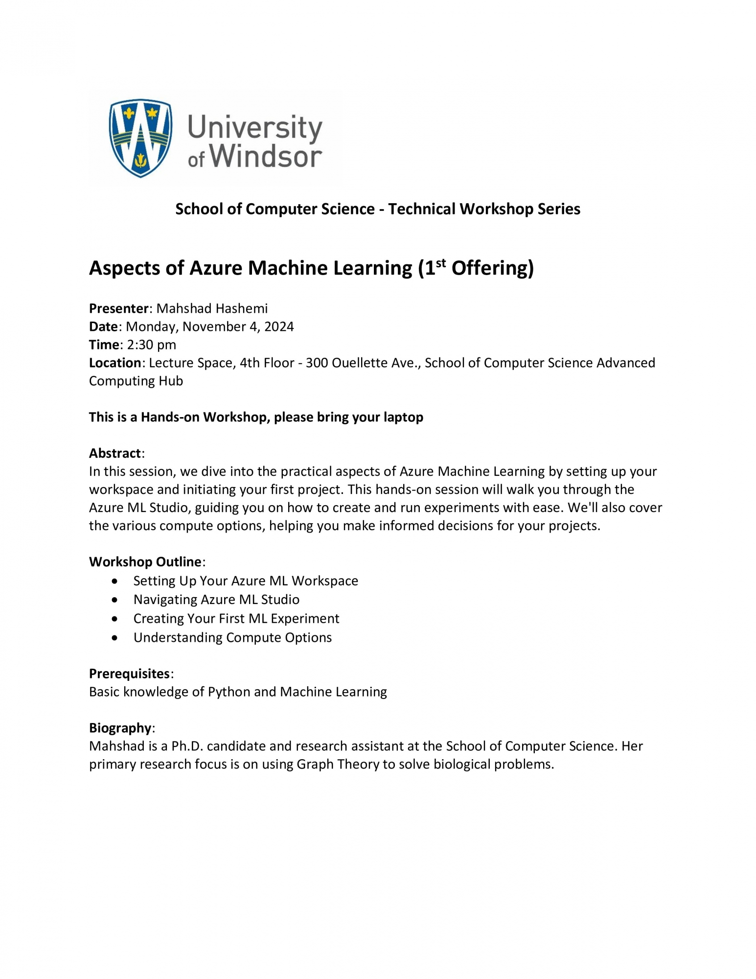 Technical Workshop - Aspects of Azure Machine Learning (1st Offering) by: Mahshad Hashemi