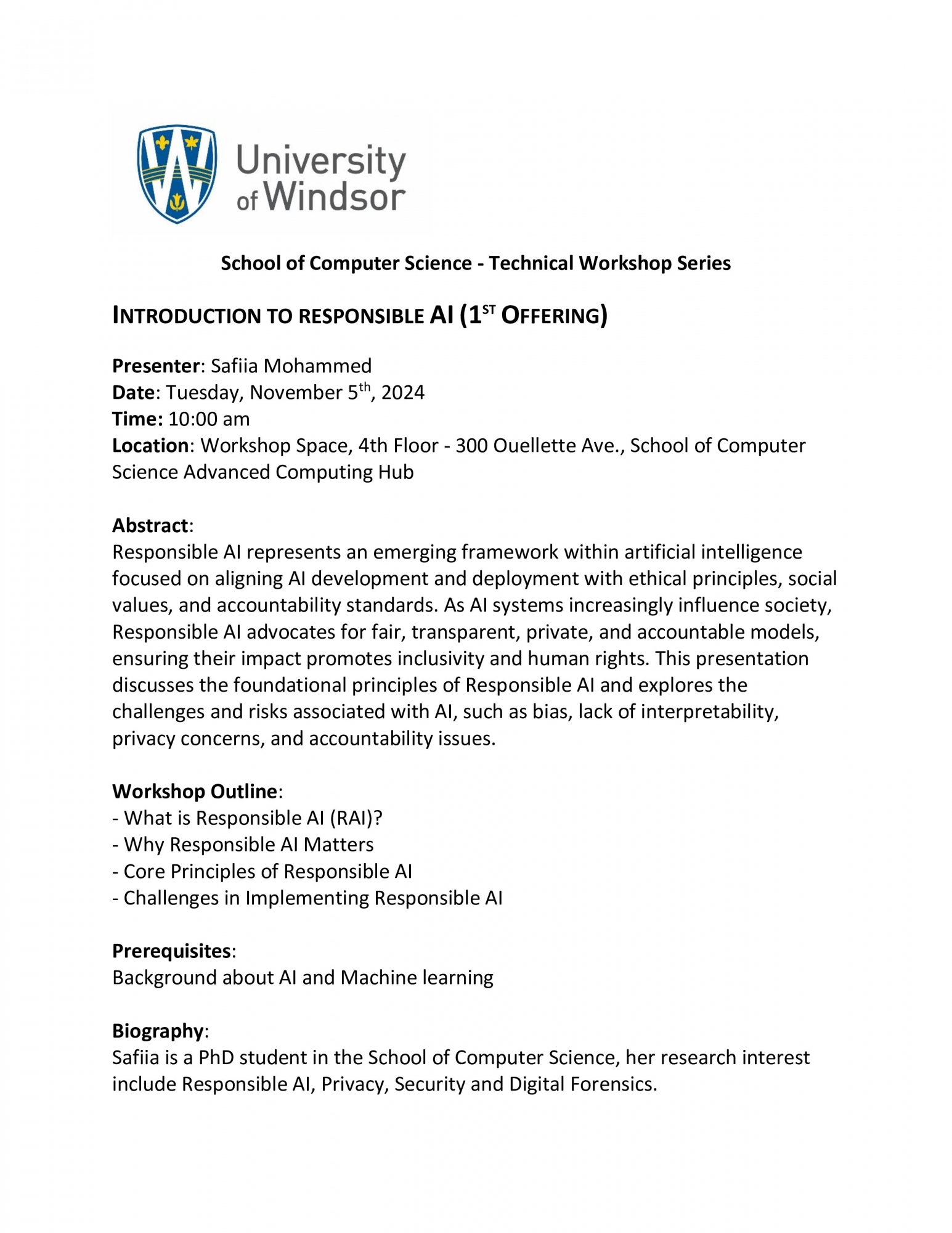 Technical Workshop - Introduction to Responsible AI (1st Offering) by Safiia Mohammed