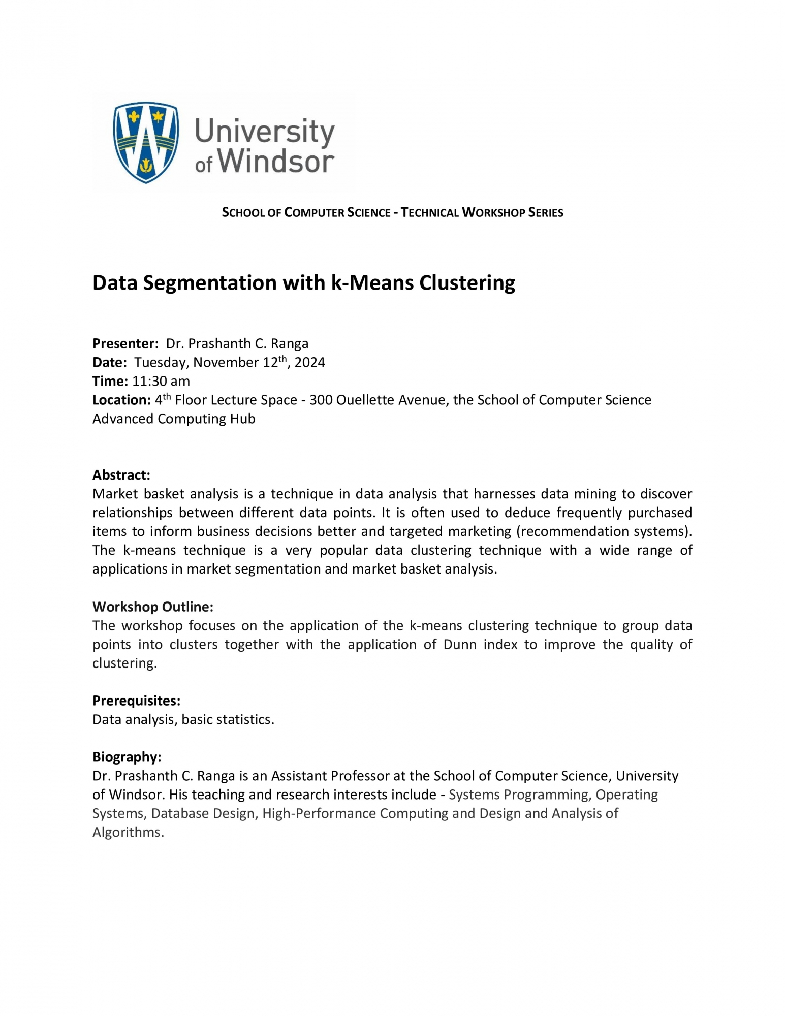 Technical Workshop - Data Segmentation with k-Means Clustering - by: Dr. P.C. Ranga