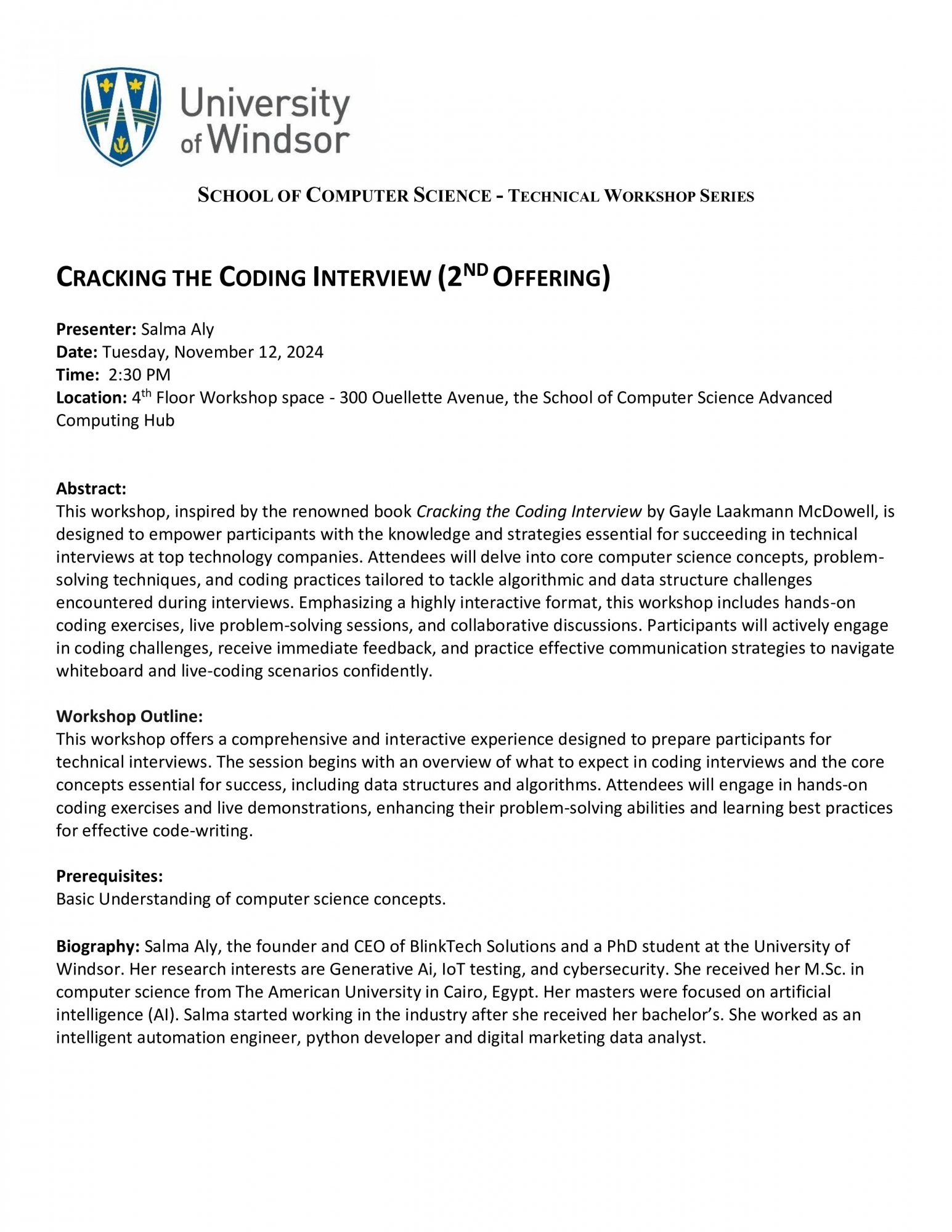 Technical Workshop - Cracking the Coding Interview (2nd Offering) By: Salma Aly