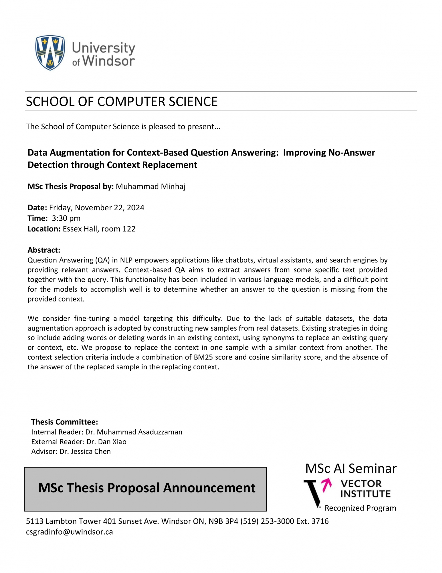 MSc Thesis Proposal by: Muhammad Minhaj 