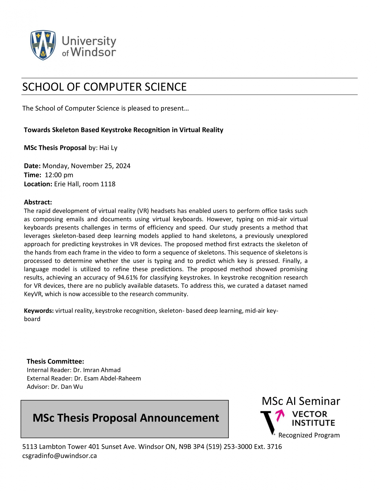 MSc Thesis Proposal by: Hai Ly