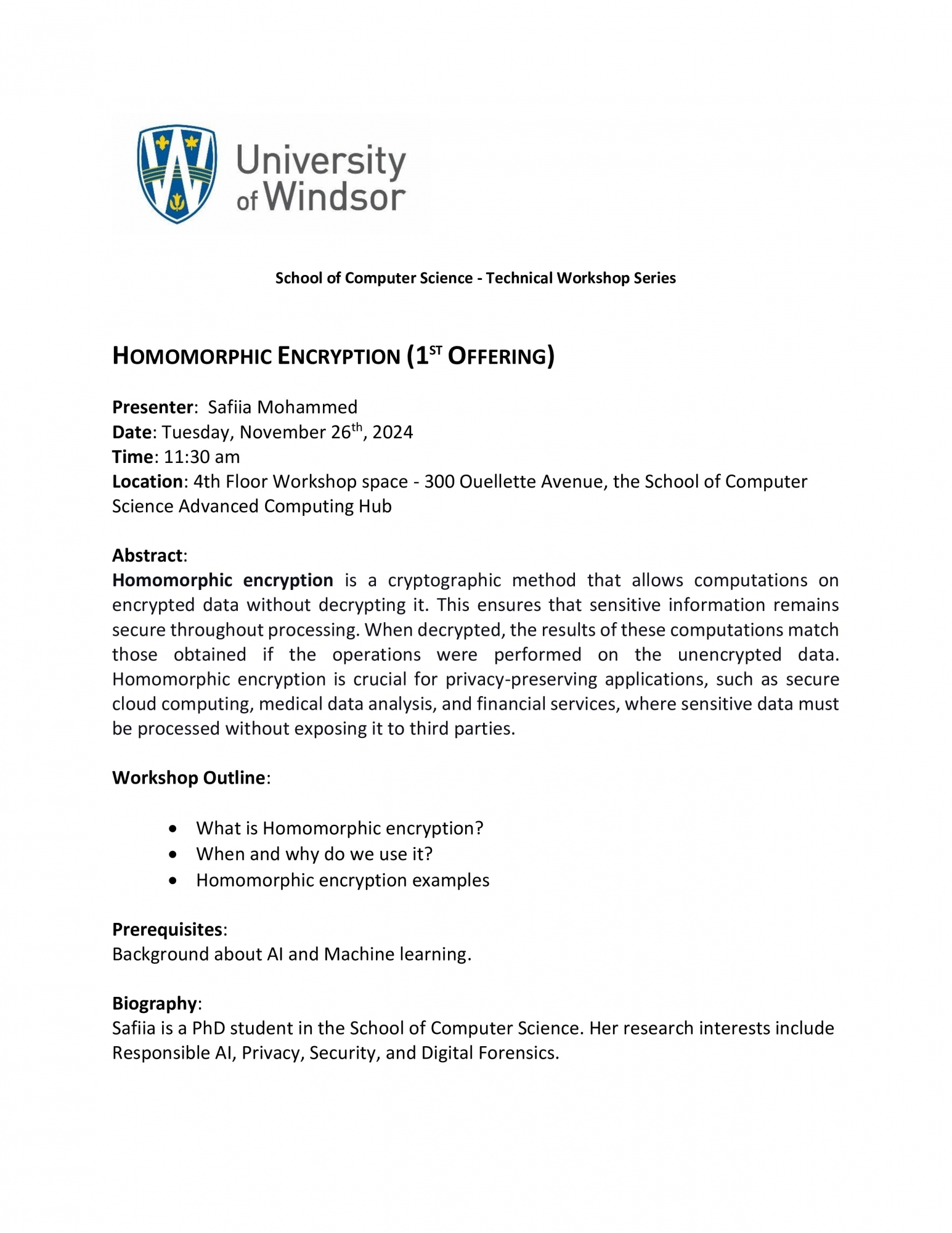 Technical Workshop - Homomorphic Encryption (1st Offering) by: Safiia Mohammed