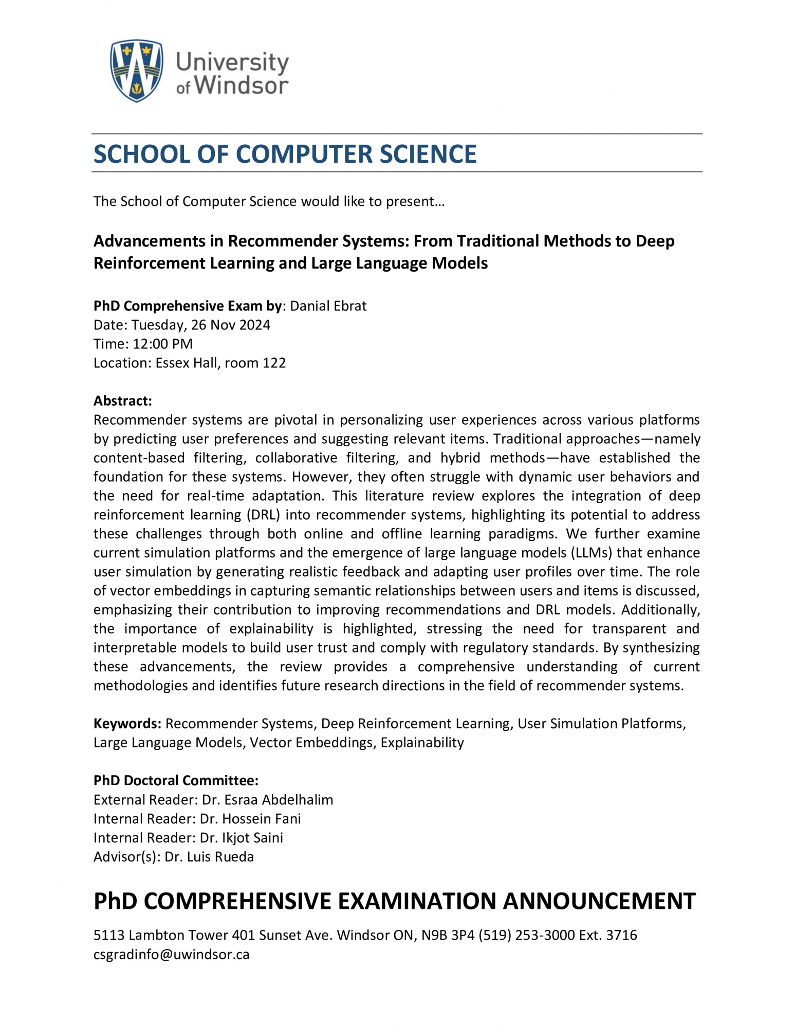 PhD Comprehensive Exam by: Danial Ebrat