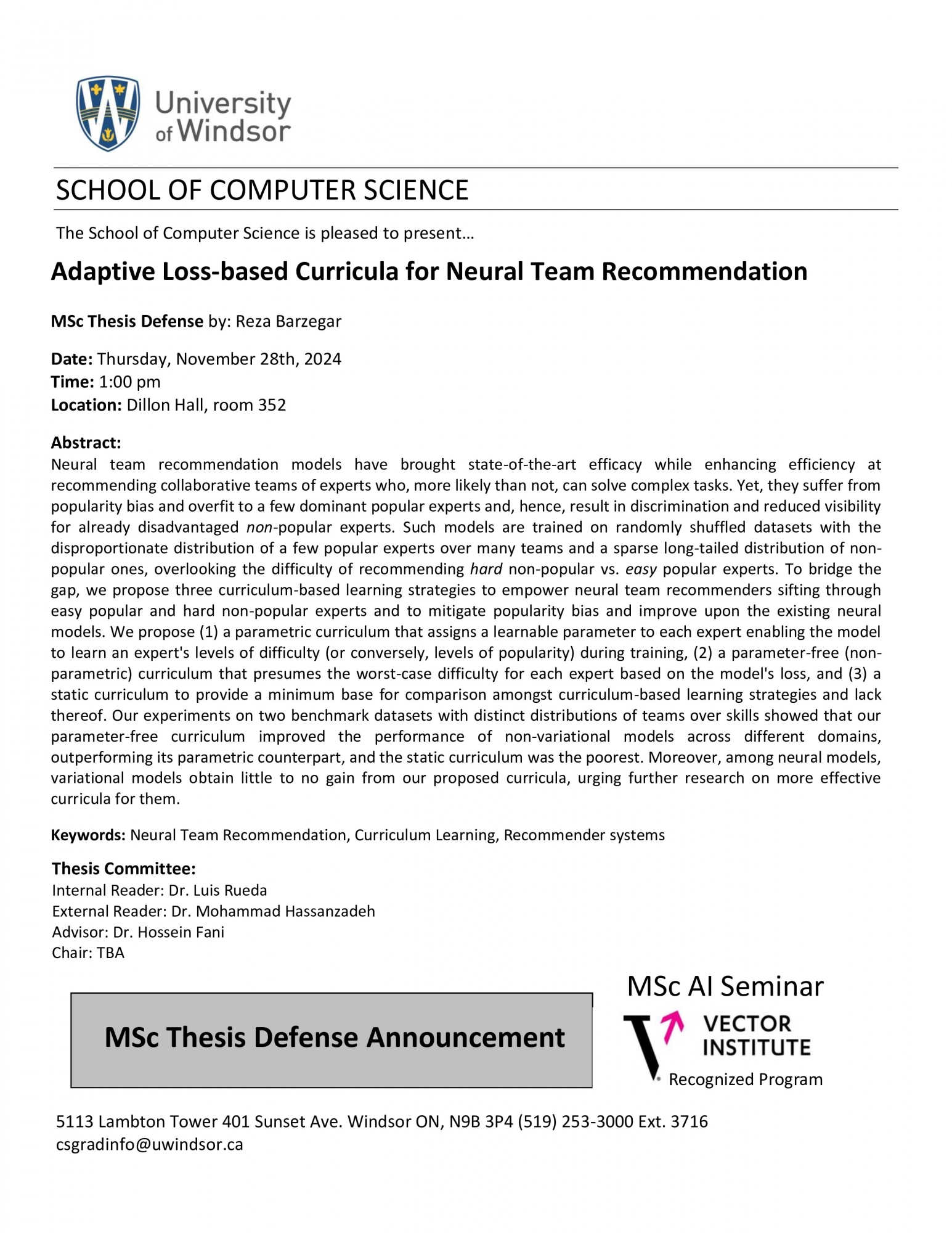 MSc Thesis Defense by: Reza Barzegar