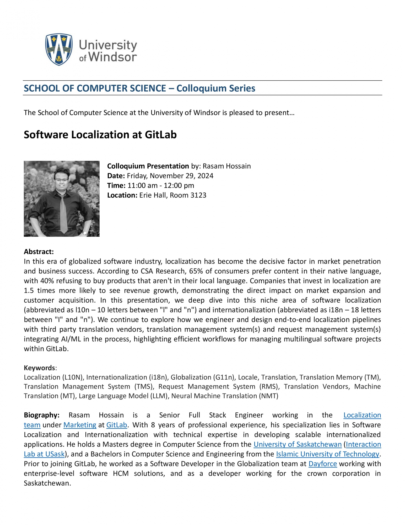 Software Localization at GitLab - Colloquium Presentation by: Rasam Hossain