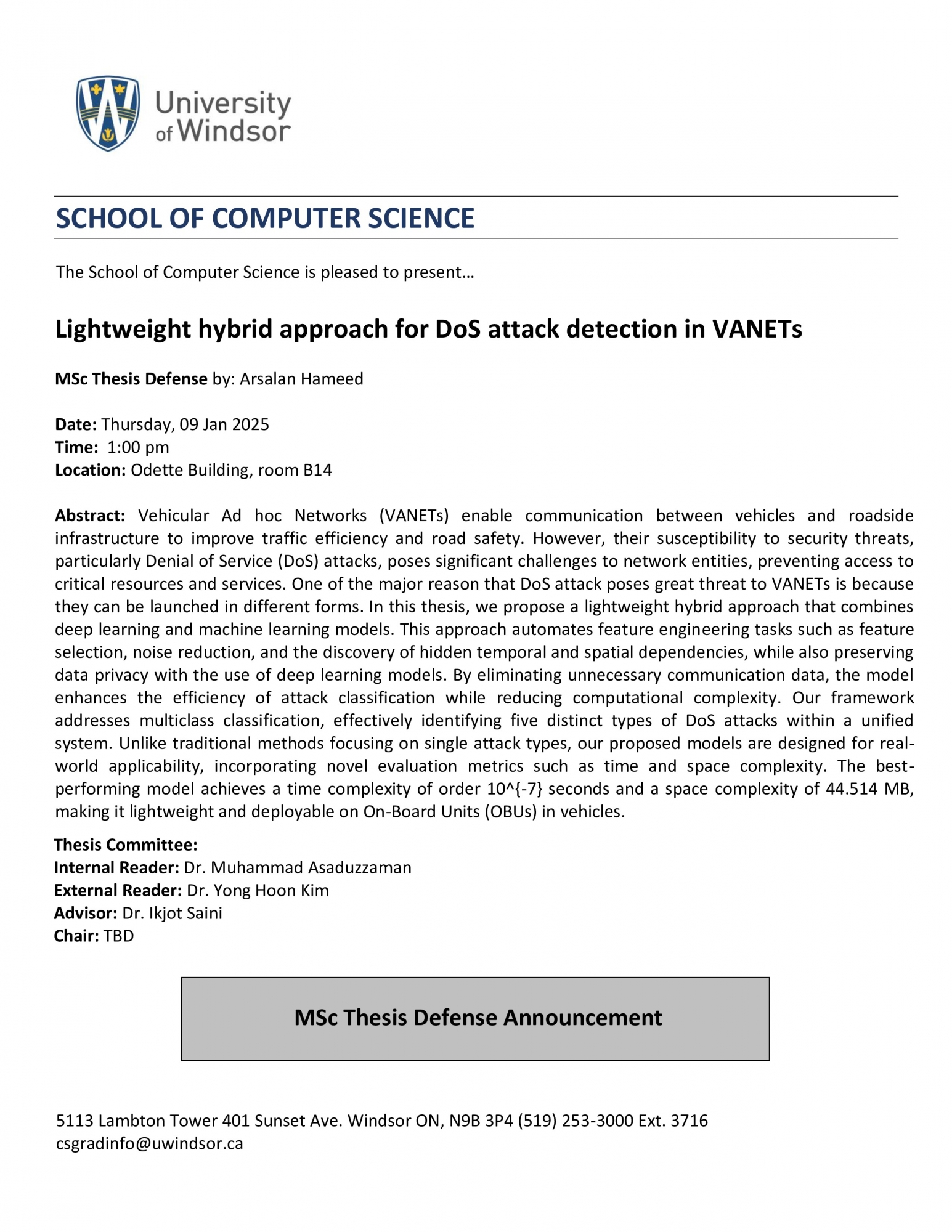 MSc Thesis Defense by: Arsalan Hameed 