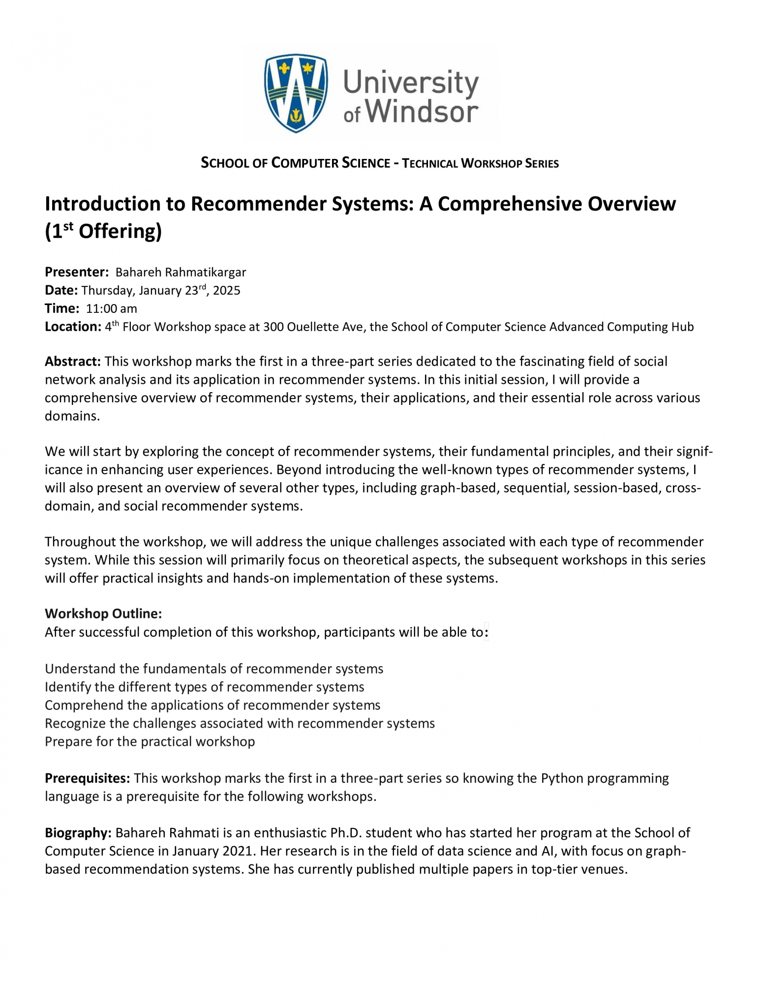 Technical Workshop - Introduction to Recommender Systems: A Comprehensive Overview (1st Offering)