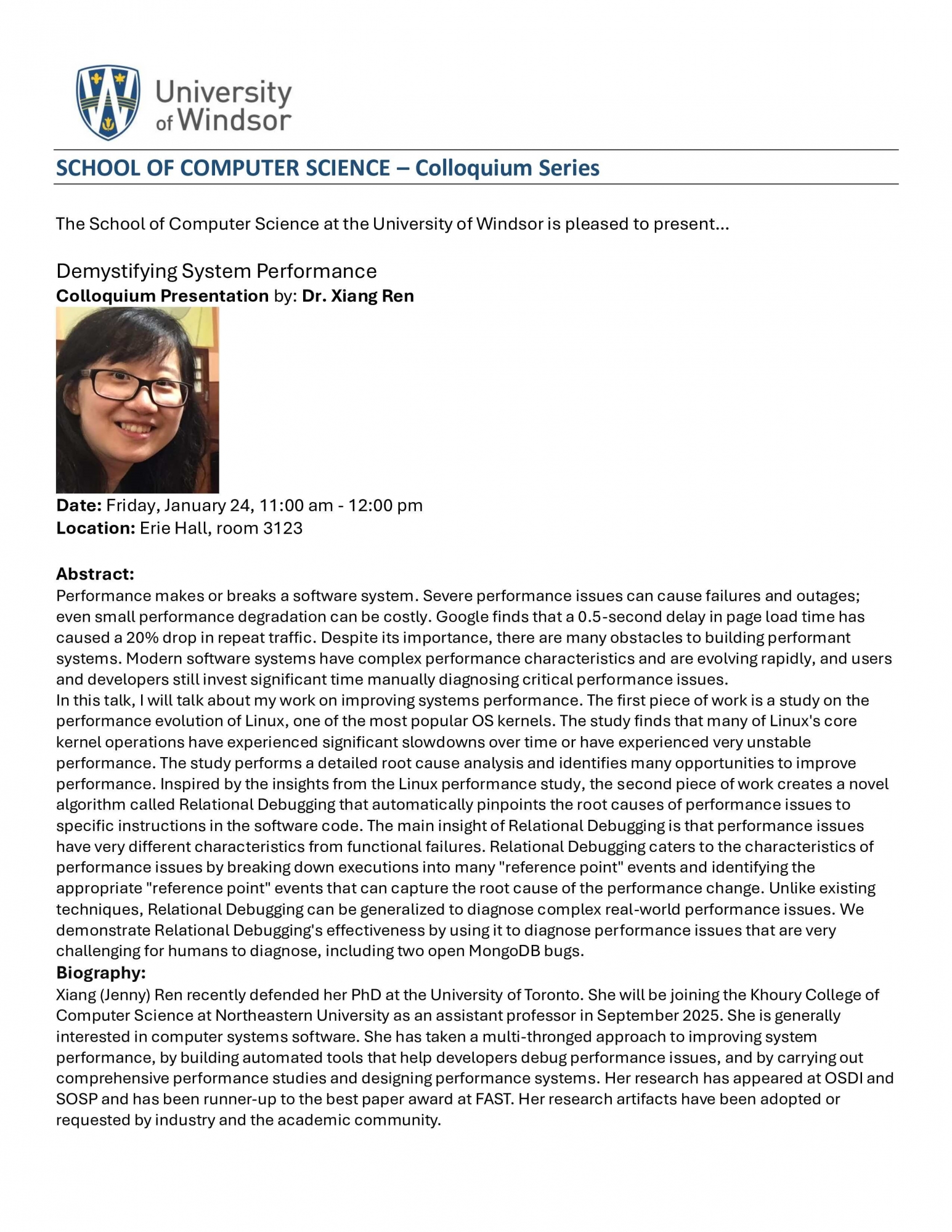 Demystifying System Performance - Colloquium Presentation by: Dr. Xiang Ren 