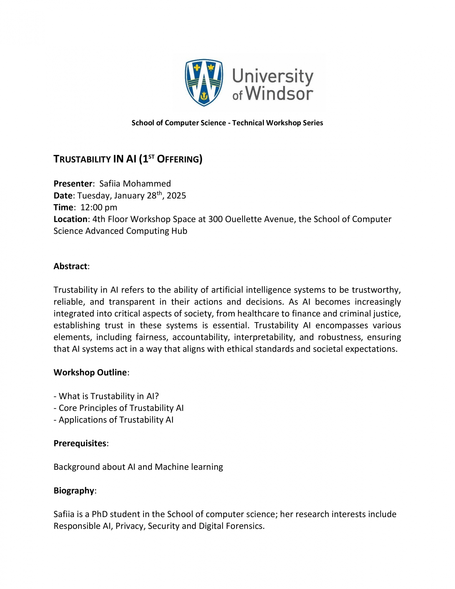 Technical Workshop - Trustability in AI (1st offering) by: Safiia Mohammed