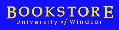 Blue background with yellow text saying "Bookstore University of Windsor"