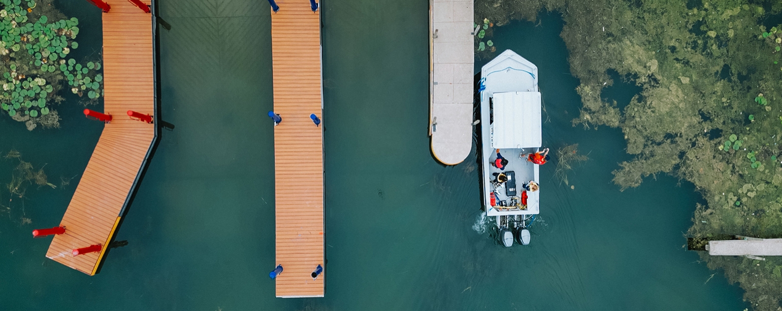 boat along docks