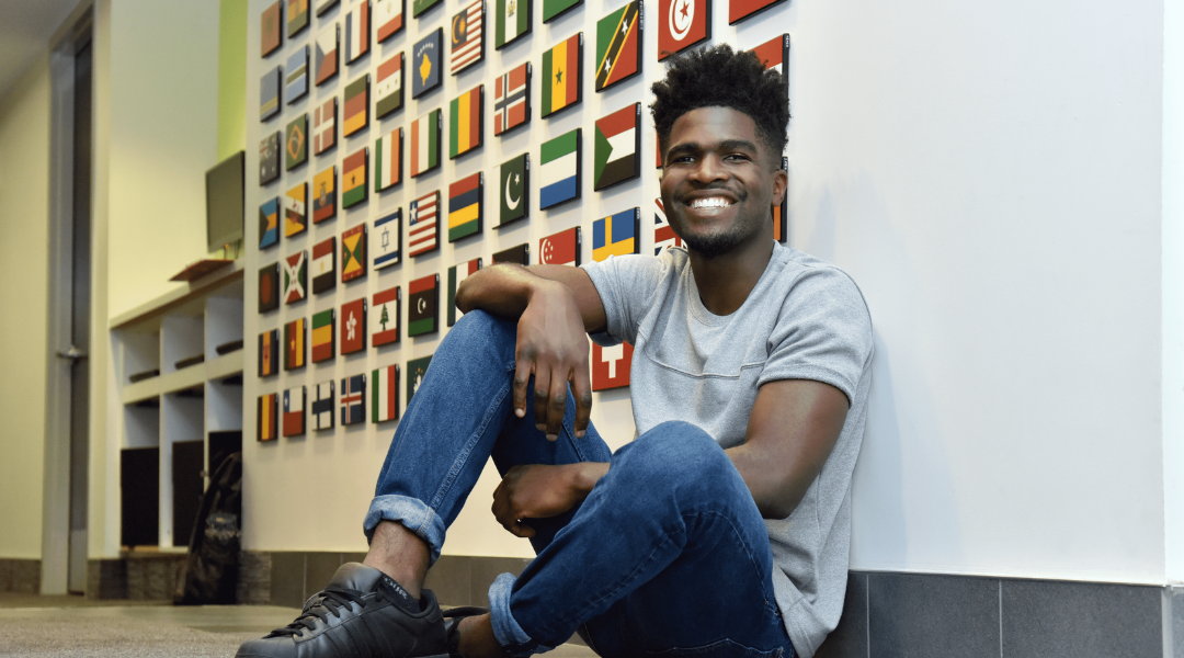 A student sitting in the International Student Centre