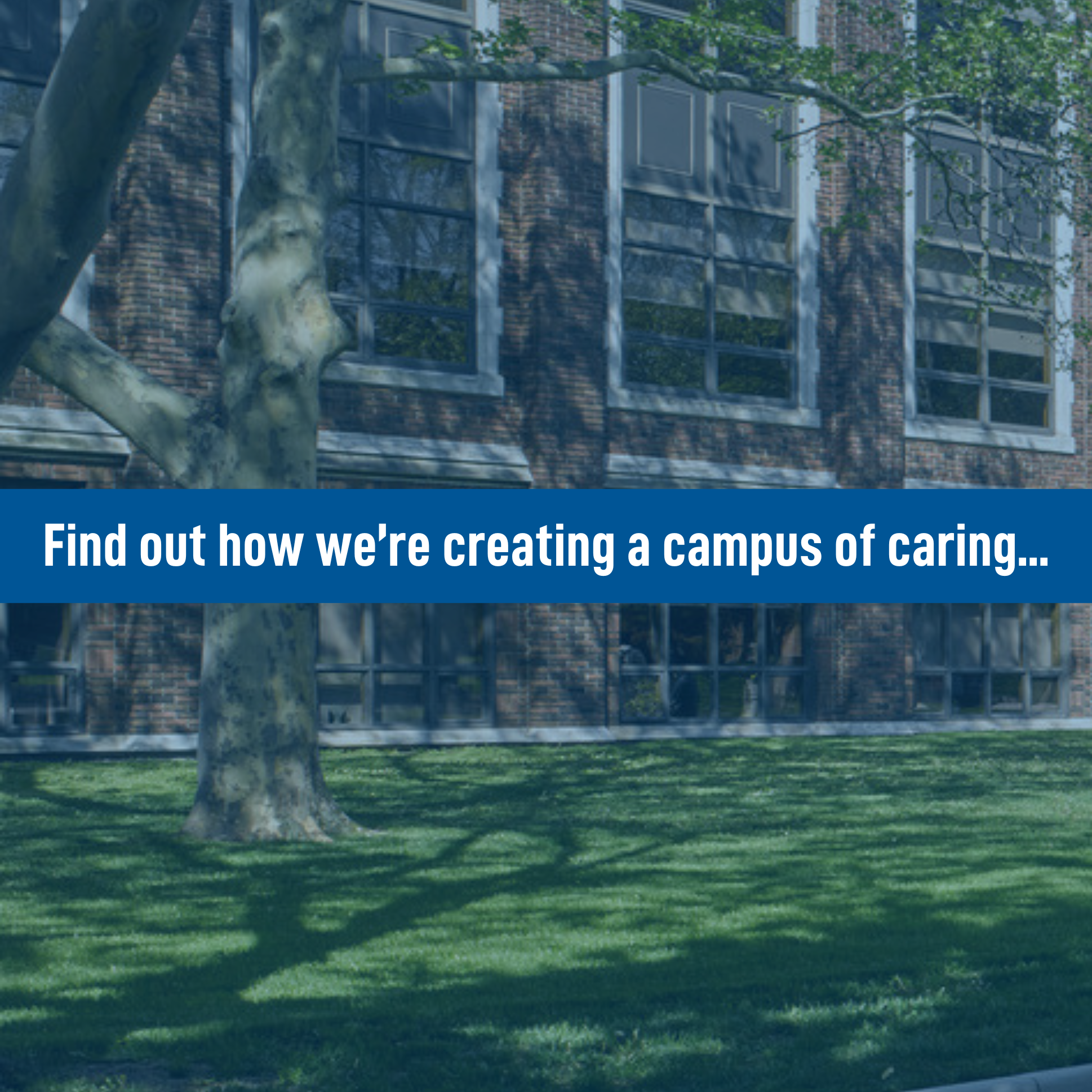 Photo of Dillon Hall with the words: Find out how we're building a campus of caring...