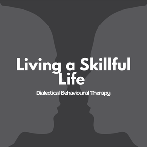 A black background with an optical illusion image of two gray faces looking at each other and the space between them creates the image of a vase. Text: Living a Skillful Life. 