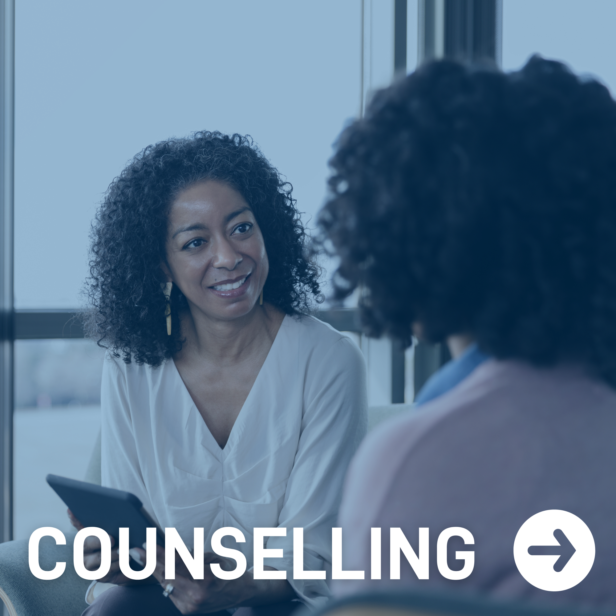 An image of a counsellor helping a student with the text "Counselling" written on top of the image.