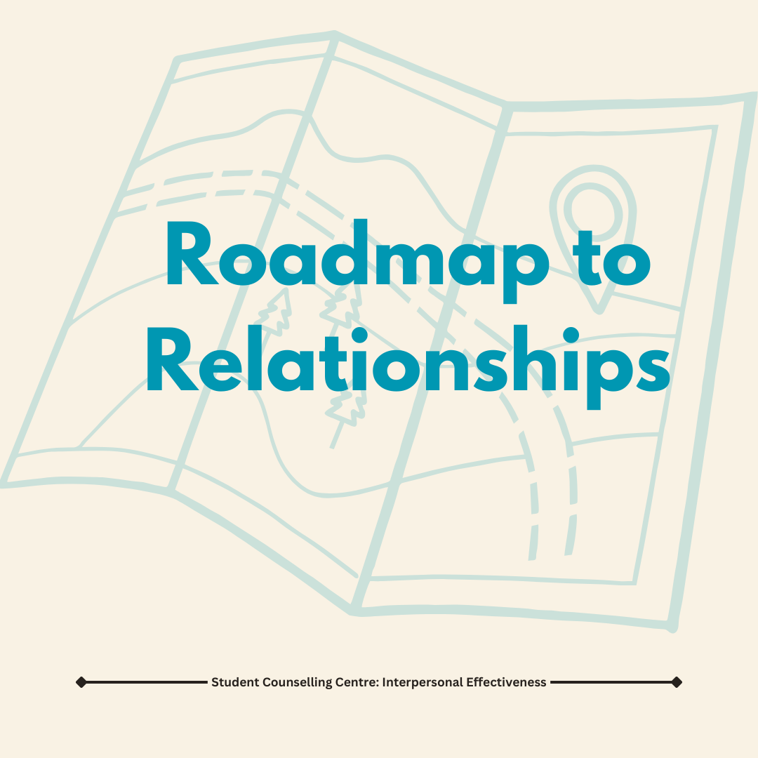 A map with blue text: Roadmap to Relationships.